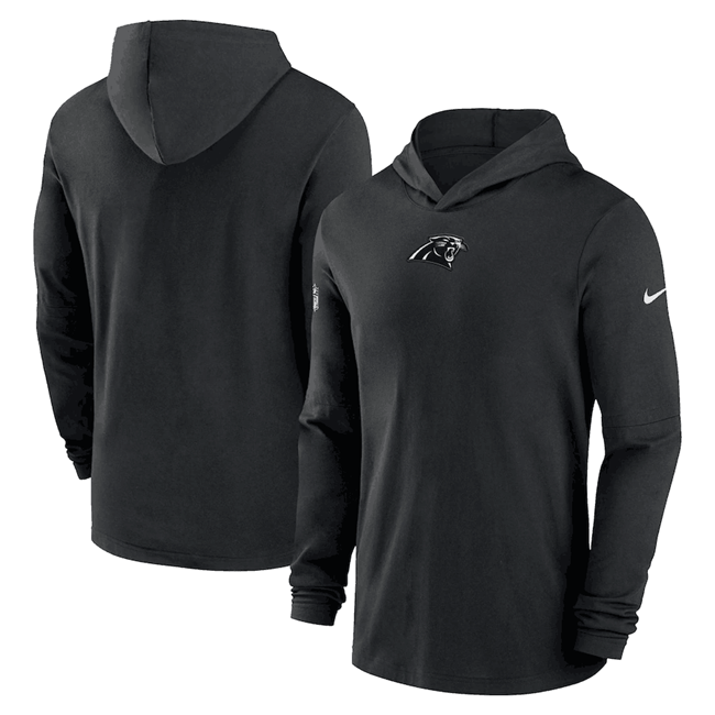 Men's Carolina Panthers Black Sideline Performance Long Sleeve Hoodie T-Shirt